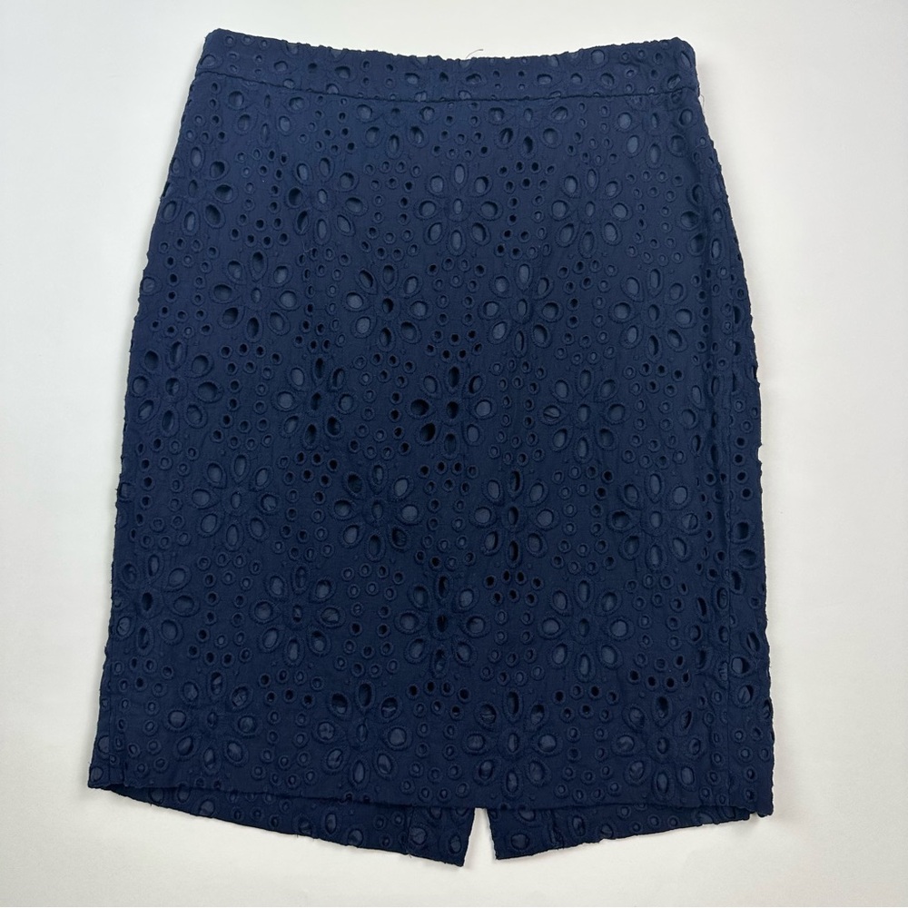 J. Crew Factory Navy Eyelet Pencil Skirt Size 2